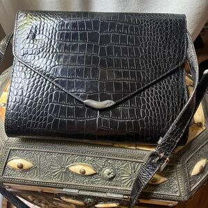 Vintage Ralph Lauren Black Crocodile-Embossed Crossbody Bag